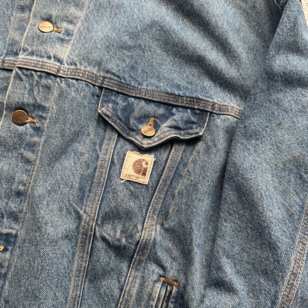 Carhartt Vintage Faded Denim Chore Jacket XL Blue Button Up Workwear - Picture 3 of 8